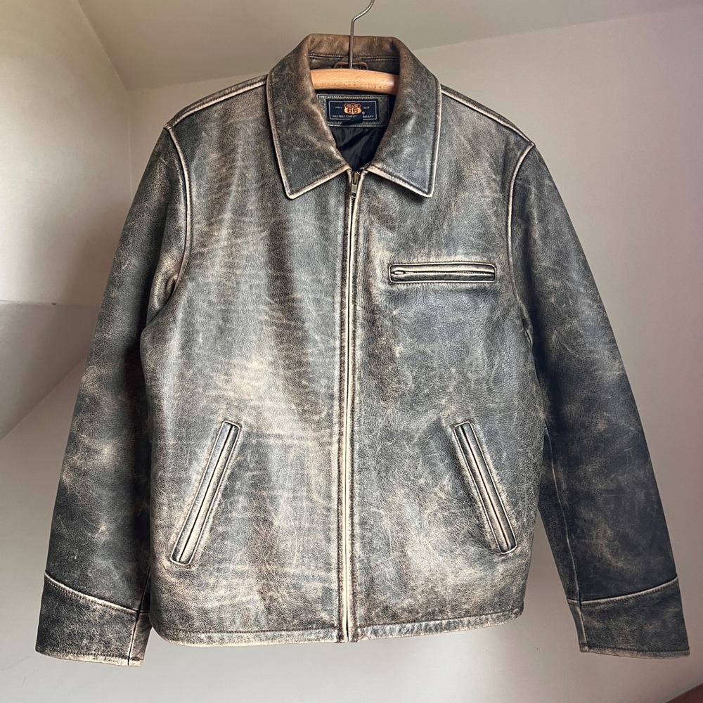Vintage Leather Jacket Brown Distressed Moto Biker Zip Up Coat Worn Faded Patina